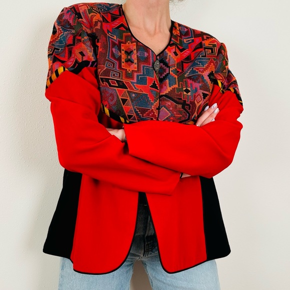 Vintage Marie Studer abstract tapestry aztec long sleeve blazer jacket - Picture 6 of 11